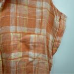 True Craft Orange Plaid Cropped Button Shirt Size Large Linen Blend Photo 7