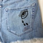 EXPRESS Cut Off Denim Shorts Size 0 Embroidered Floral Patch Distressed Jeans Photo 5