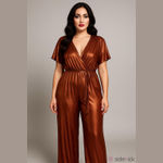 Forever 21 Contemporary Women’s XL Metallic Belted Wide Leg Jumpsuit Luxe Glam Photo 2