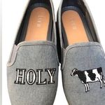Bar III Bar lll Holy Cow Embroidered Canvas Slip On Flat Shoe Sz.8 Canvas Steel Blue Photo 0