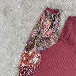 Umgee Women’s Waffle Knit Blouse Top Ruffle Mixed Media Print Multicolor Boho S Photo 4