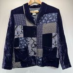 Vintage Y2K 90s Blue Velvet Patchwork Mixed Print Button Front Jacket Size M Photo 1