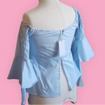 Lulumari COPY - Anthro. . brand- blue lace embroidered off shoulder flutter topN… Photo 12