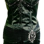 Whimsigoth Black Satin Halter Gown Gothic Witchycore Beaded Slit Corset Formal S Photo 4