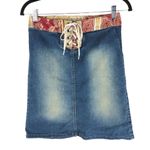 Picasso Style Jean PSJ Womens Skirt Denim Y2K Vintage Lace Up Modest S Blue Photo 0