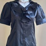 Buttons Color Style Black Satin short Striped Sleeves Metal V Neck Ruffles SZ XL Photo 0