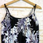 Kona Sol  Blouson Tankini Top Womens L Black Purple White Floral Print Swim Pool Photo 2