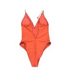 Aerie Crochet Lace Trim V Neck Back High Cut One Piece Swimsuit Rust Orange M Photo 3