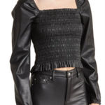 Avec Les Filles Faux Leather Smocked Top Size Medium Black Photo 0