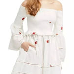 Free People  | White Counting Daisies Embroidered Smocked Bell Sleeve Dress Small Photo 0