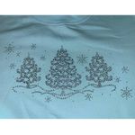 Vintage 90s Granny Double Crewneck Sweatshirt Studded Sparkle Winter Trees Small Blue Photo 2