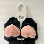 Jenni Slippers Fluffy Slides Plush Faux Fur Size XL 11-12 Black/Pink Heart Photo 2
