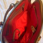 Dooney & Bourke Pebble Grain Leather Zip Zip Satchel Blue And Brown With Red Interior Photo 3