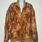 SUMMA SILK Silk Bomber Jacket Vintage Safari Print 90s artsy maximalist Boho Brown Size XL Photo 0
