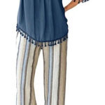 D. Jeans Definitions by Lagenlook Boho Striped Linen Blend Pant size L Photo 0