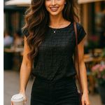 Royal Silk Vintage Large Black 100% Silk Crinkle Grid Blouse Cap Sleeve Minimali Photo 0