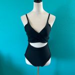 Aerie NWT  Wrap One Piece Swimsuit Women's True Black Swim Beach Paddle Size L Photo 3