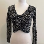 Fourteen & 9th Tan and Black Long Sleeve Crop Tie Front Blouse Photo 0