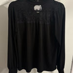 EXPRESS  Black Embroidered Mesh Neckline Blouse Photo 0