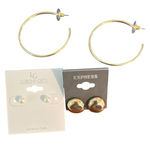 3 New Pair Earrings Lori's Gifts Express Gold Tone Faux Pearl Hoops Pierced Photo 0