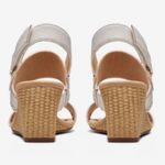 Clarks  | Women's White Leather Comfortable Espadrille Wedge Sandals, Size 7W Photo 2