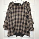LC Lauren Conrad Plaid Bell Sleeve Tunic Top XL Brown Tan Photo 1