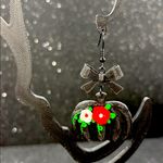Black Bow with Red and White Floral Accents‎ Cute Pumpkin Dangle Earrings Photo 1