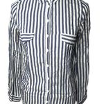 ZARA Basic Striped Button Down Shirt White Denim Size Small Photo 6