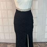 City Studio White Black Sparkle Lace Embellished Waist Formal Gown Size 0 Photo 0
