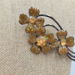Vintage Enamel Brooch Pin 3" Brown Orange Flower Bouquet Rhinestone AB‎ Flecked Photo 4