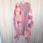 Womens Patchwork Kimono Duster Size 1XL Pink Longline Boho Festival Artsy Flowy Red Photo 6