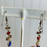 Vintage Red Blue Bead Bow Dangle Earrings 2.5" dangle Photo 2