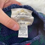 Vintage handKnit Sweater patchwork mixed print medium plaid floral handkerchief Blue Photo 1