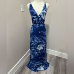 Lulus Lulu’s Live in Harmony Blue Boho Beachy Tie-Dye Slit V‎ Neck Maxi Dress Small S Photo 2