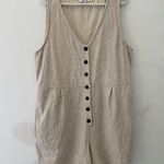 Madewell Tan Button-Front Jumpsuit v neck linen summer rompers Photo 4