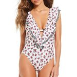 Gianni Bini | Floral Mixed Print Ruffle Detail One-Piece Swimsuit Sz S Photo 0