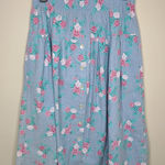 Jessica Scott 80s Blue Floral Cotton Button Front Midi Skirt Size 14 Pink Photo 0