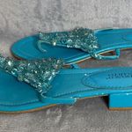 Franco Sarto Plaza Blue Turquoise Sandals Flip Flops Beaded Heel Size 8 1/2 Photo 2