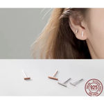 Boutique Fine 925 Sterling Silver Rhodium‎ Bar Staple Stud Earrings Photo 1