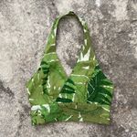 Anthropologie Multi Green Palm Leaf Print V Neck Waist Tie Beach Halter Tank Top Photo 0
