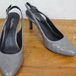Brooks Brothers Brooks Brother Grey Leather Stitched Pattern Slingback Heels Size 7 Photo 0