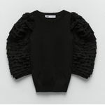 ZARA Lace Puff Sleeve Knit Top Photo 1