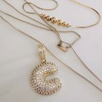 Golden Bubble Letter “C” Rhinestone Embellished Pendant, Chunky Initial Bling Gold Photo 1