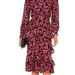SALONI Black Rouje Floral Mock Neck Puff Sleeves Isa Ruffle Midi Dress Size 12 Photo 4