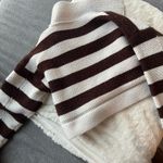 Brown/White Striped Collared Cropped Sweater Brown Photo 1