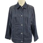Chico's CHICO’S 3 Platinum Embellished BLING Black Denim Jacket XL w/ Rhinestones NWOT Photo 0