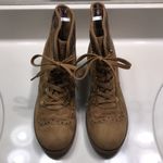 Tommy Hilfiger Women’s Faux Suede Brown Plaid Upper Lace-Up Wingtip Heeled Boots Photo 1