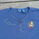 Disney Winnie the Pooh Blue Henley Shirt w/ Embroidered Graphic Photo 1