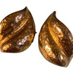 1990s Textured Gold Tone Leaf Women’s Earrings for Pierced Ears Gold Photo 0