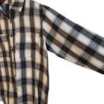 Princess Polly  Oversized Plaid Button Down Shirt Beige Navy Flannel Shacket Sz 0 Photo 3